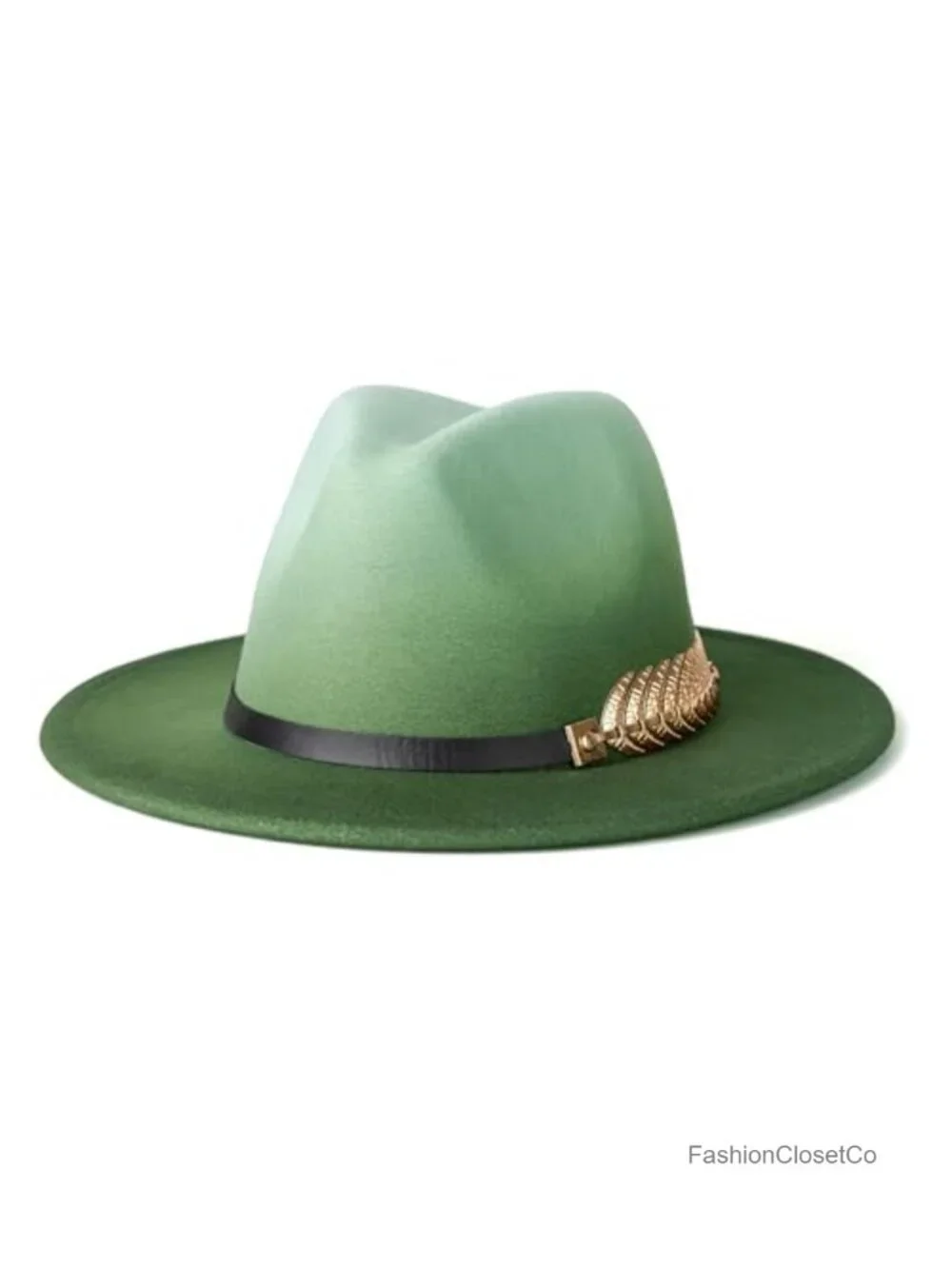 Gradient Fedora Felt Panama Hat with Belt Buckle Wide Brim
